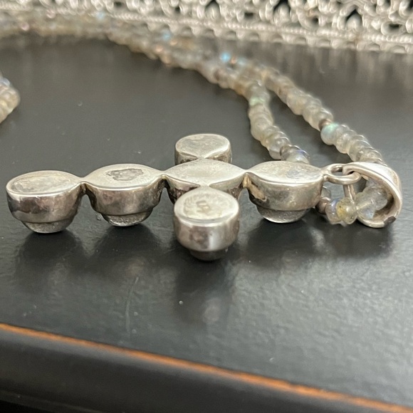 Doug Paulus India Sterling Silver 925 Labradorite Cross Pendant Bead Necklace - Picture 9 of 16